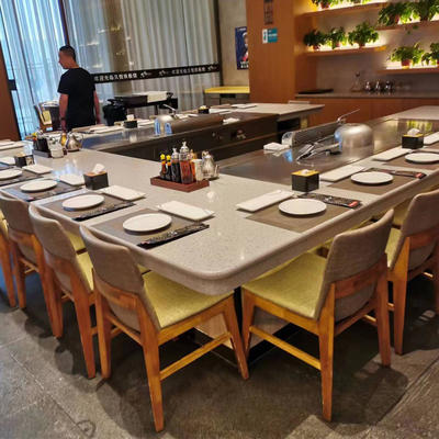 kopen Gepersonaliseerd ontwerp binnenshuis rechthoekige Teppanyaki Grill Table 240V online vervaardiging
