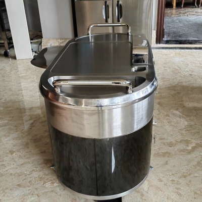 kopen TO14 Roestvrij staal mobiele teppanyaki grill tafel gas naar beneden uitlaat upgrade online manufacture